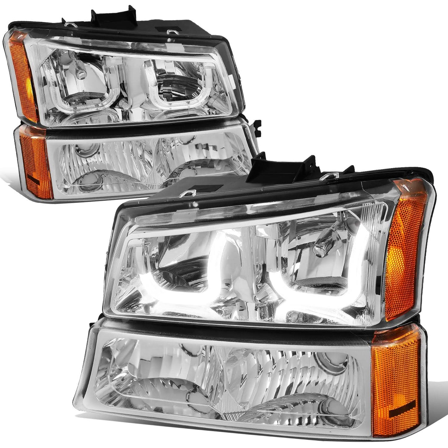 03-07 Chevrolet Silverado / Avalanche J-Halo LED DRL Headlights Chrome