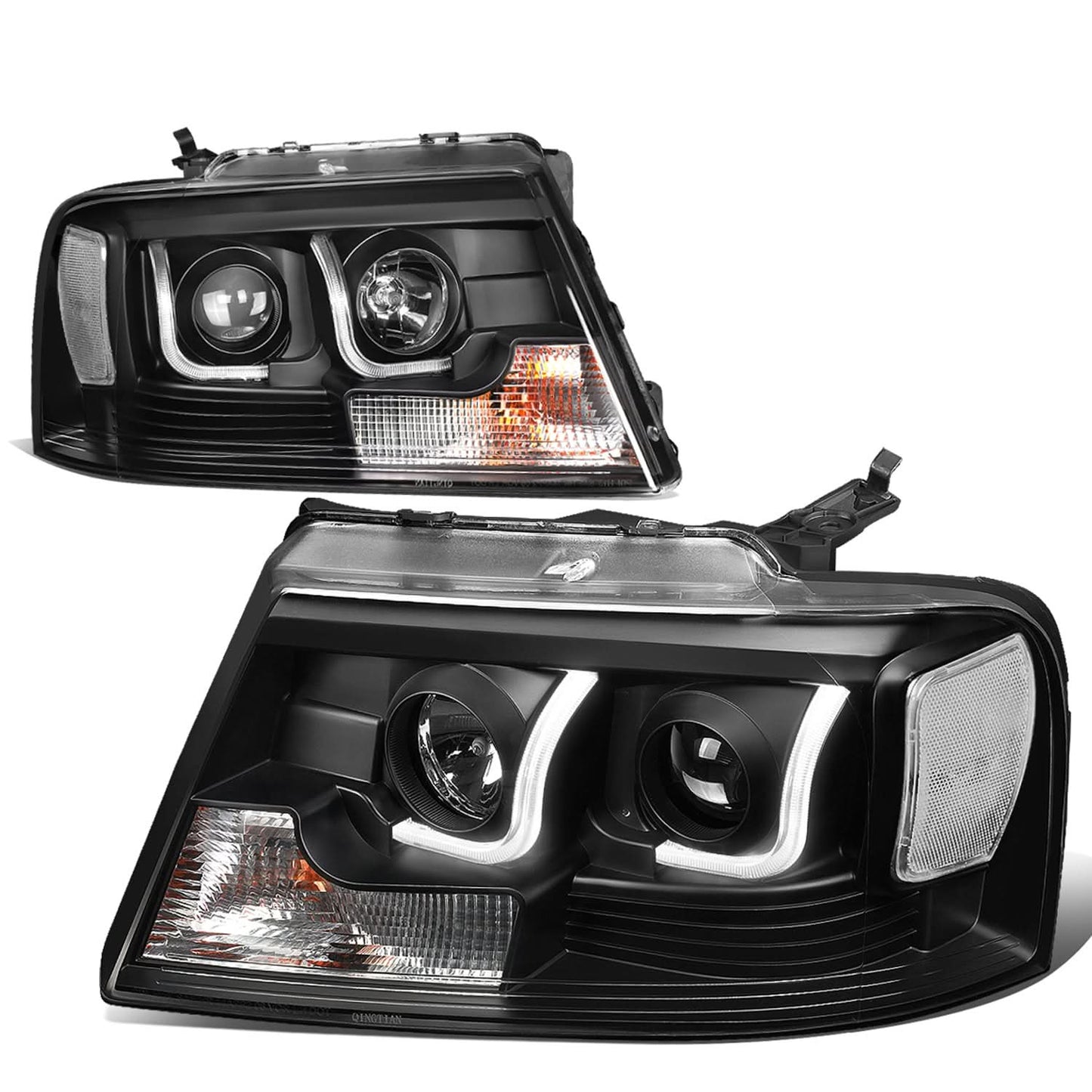 04-08 Ford F-150 3D LED J-Bar Halo Projector Headlights Black Housing