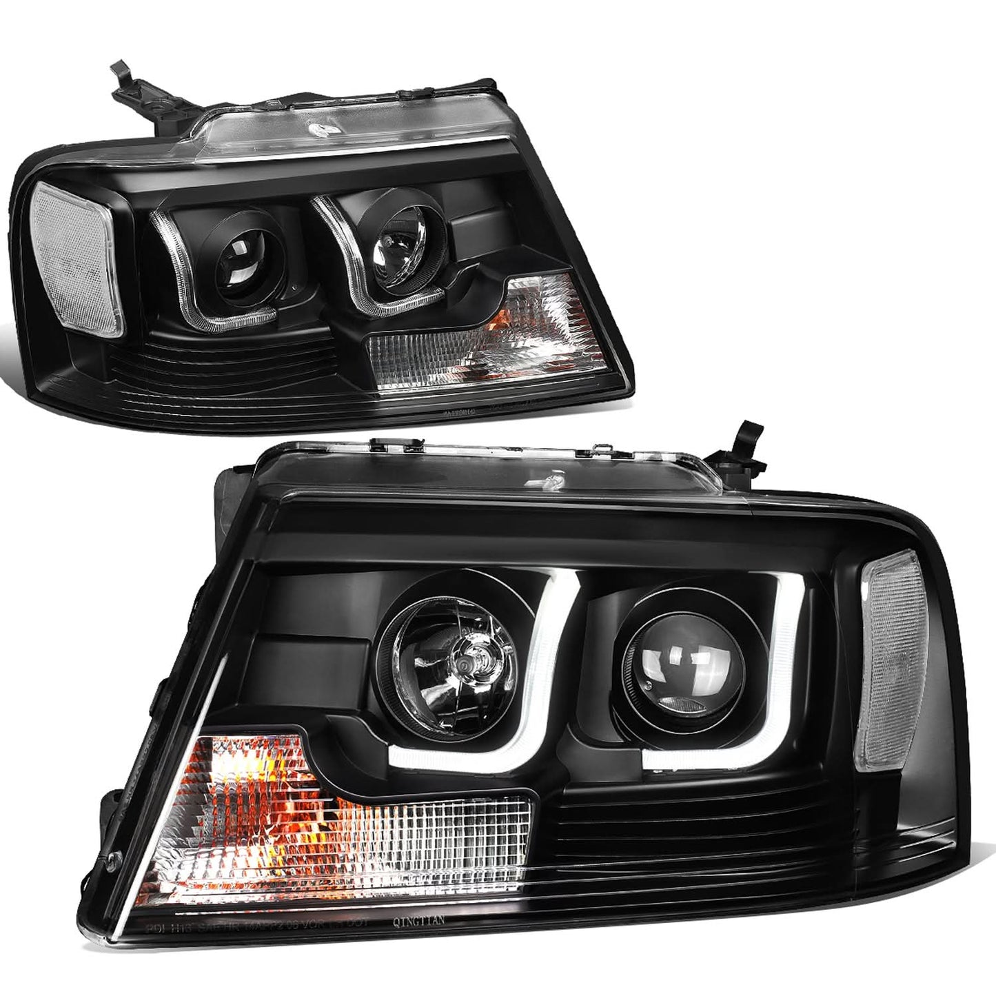 04-08 Ford F-150 3D LED J-Bar Halo Projector Headlights Black Housing