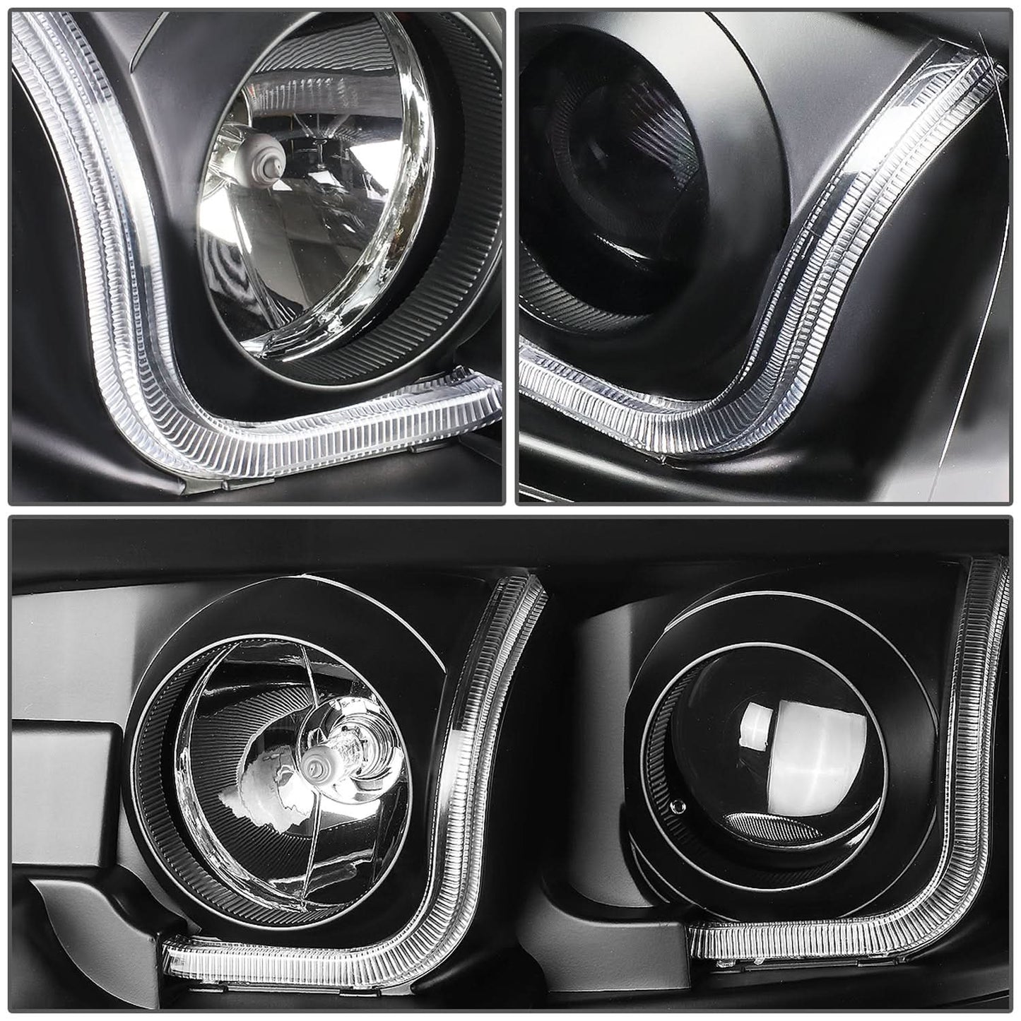 04-08 Ford F-150 3D LED J-Bar Halo Projector Headlights Black Housing