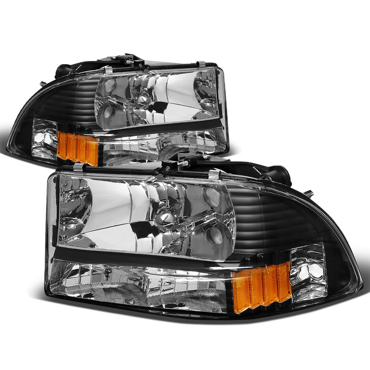 1997-2004 Dodge Durango Black Housing Headlights with Amber Corner