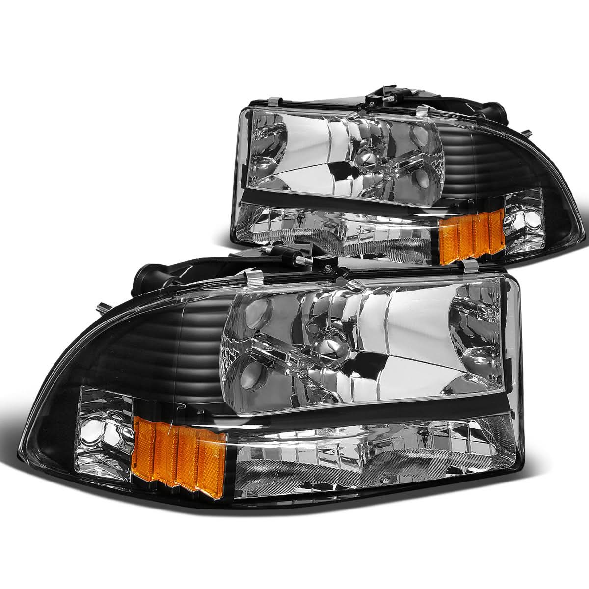 1997-2004 Dodge Durango Black Housing Headlights with Amber Corner