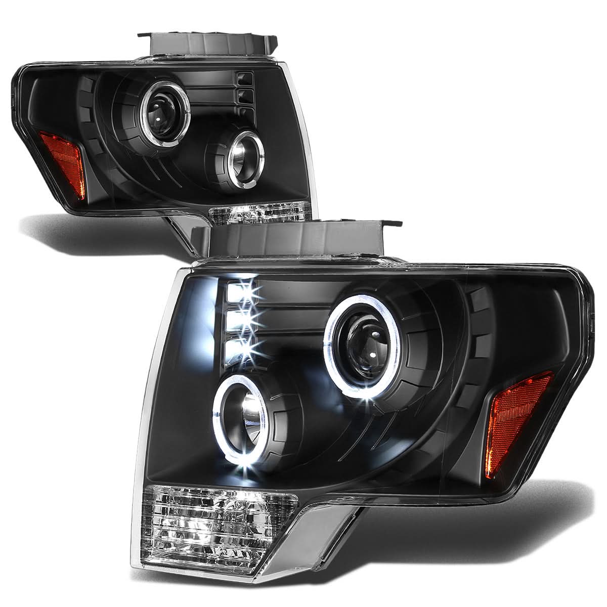 2009-2014 Ford F-150 LED Halo Projector Headlights - Black Housing