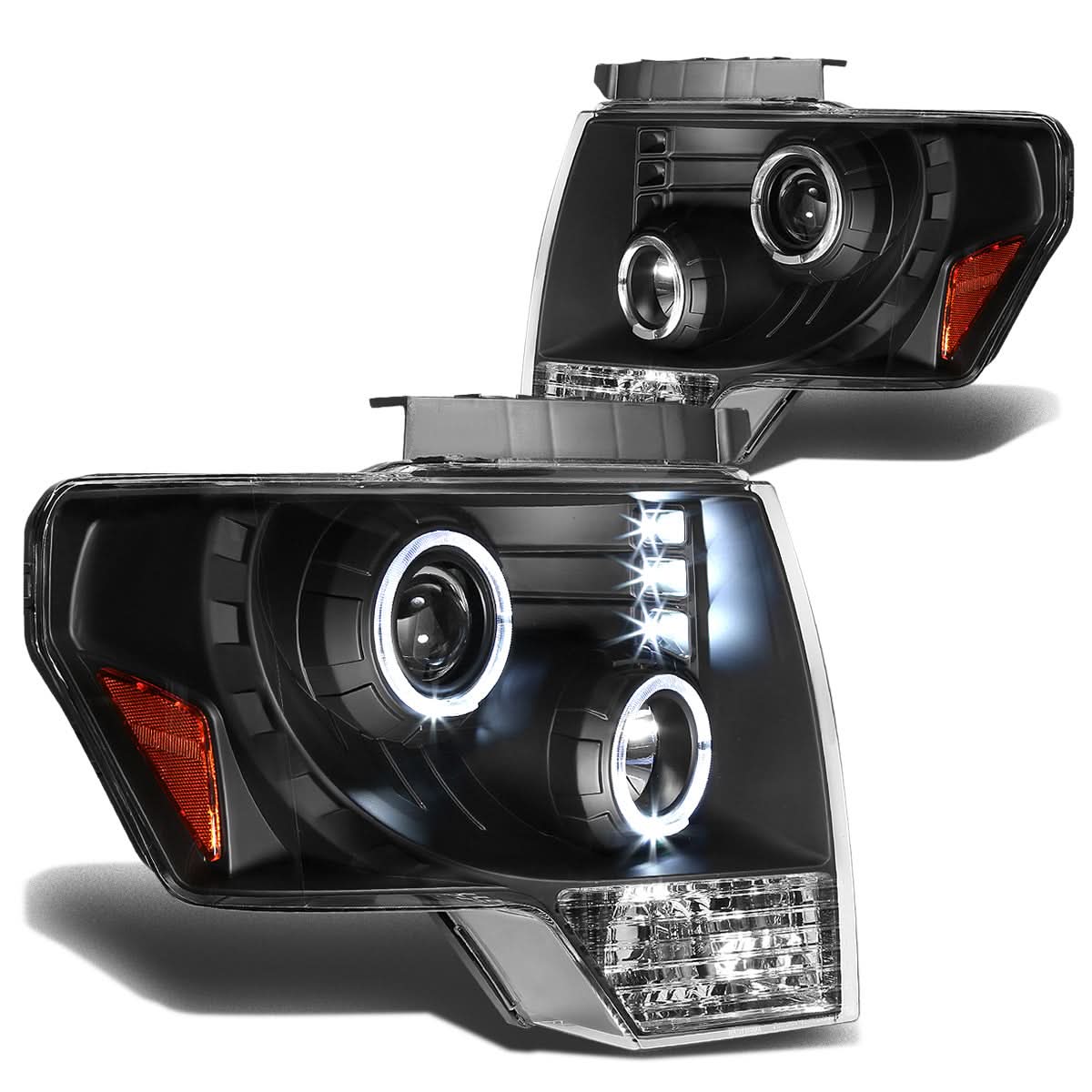 2009-2014 Ford F-150 LED Halo Projector Headlights - Black Housing