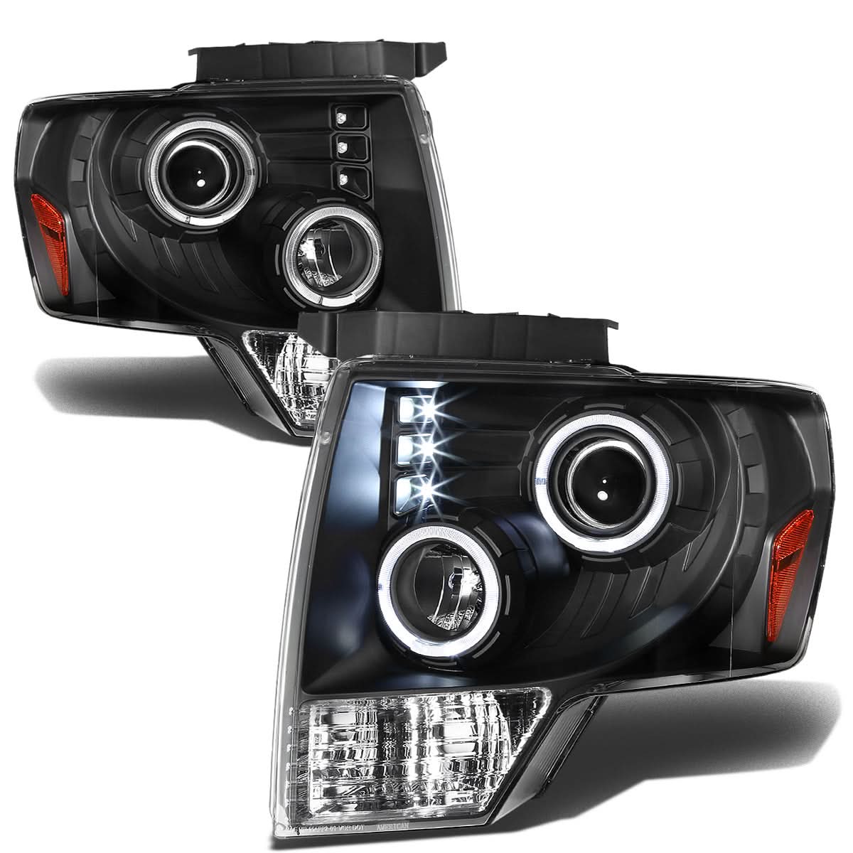 2009-2014 Ford F-150 LED Halo Projector Headlights - Black Housing