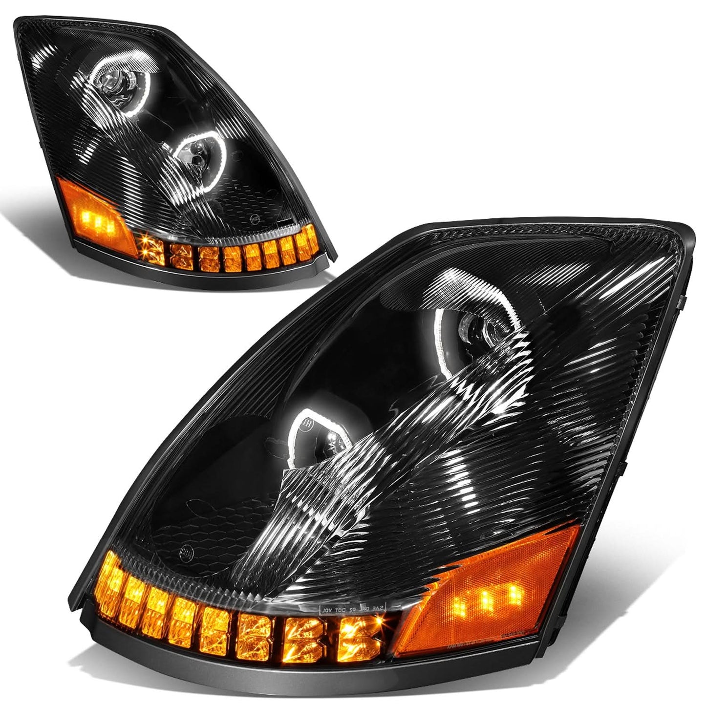 2004-2018 Volvo VN VNL LED Projector Headlights - Black Housing