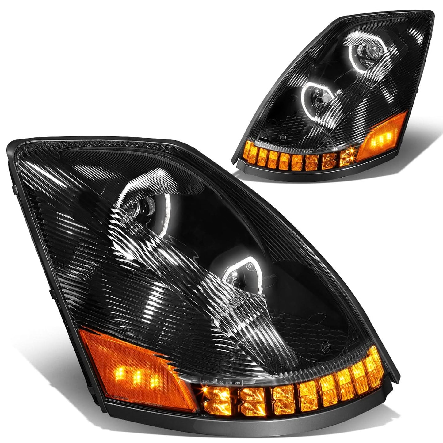 2004-2018 Volvo VN VNL LED Projector Headlights - Black Housing