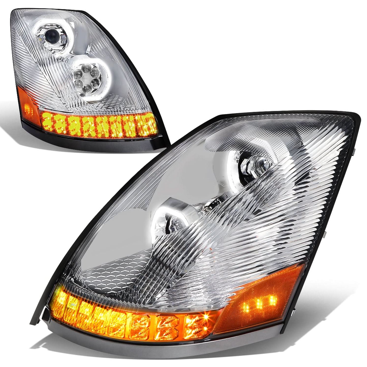 04-18 Volvo VN VNL LED Projector Headlights - Chrome Housing