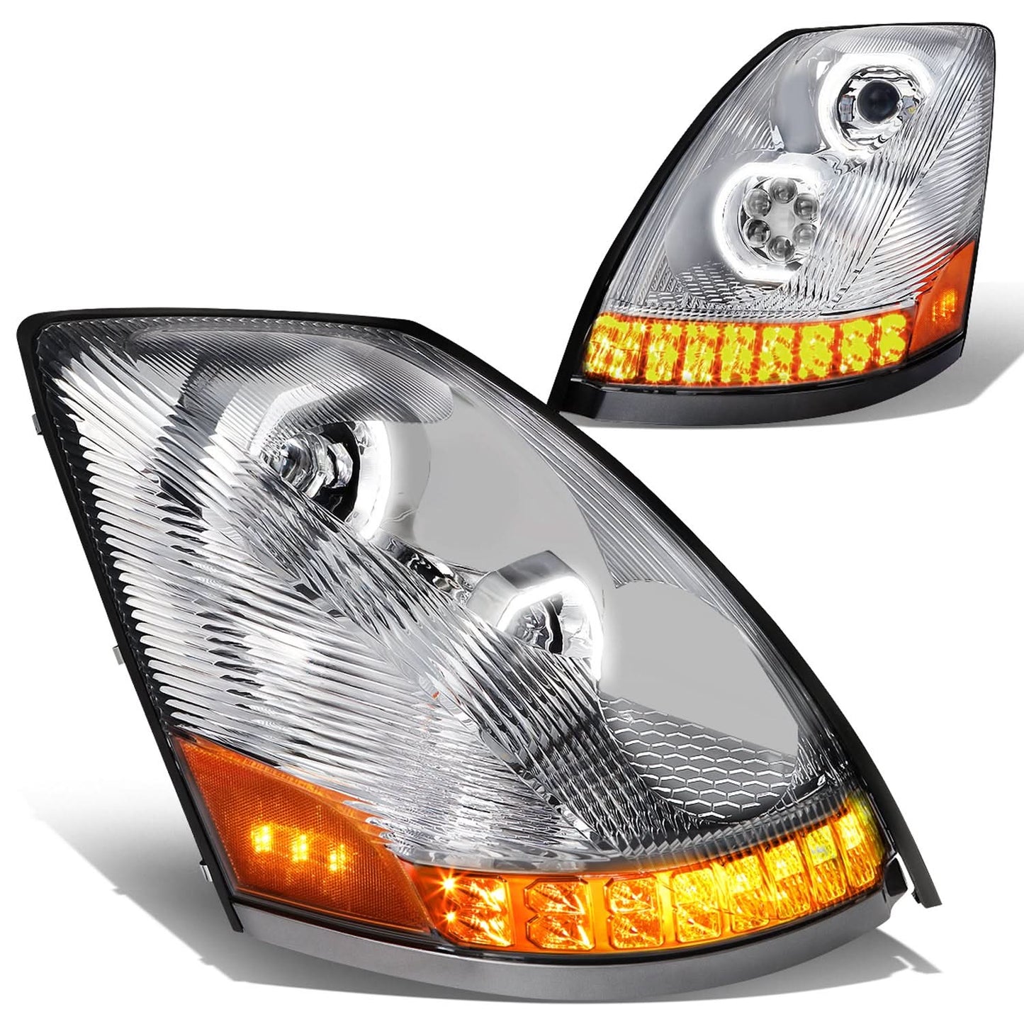 04-18 Volvo VN VNL LED Projector Headlights - Chrome Housing