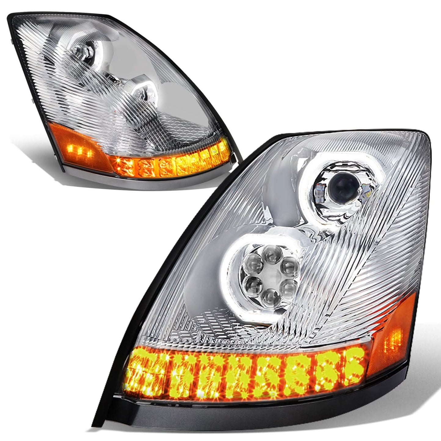 04-18 Volvo VN VNL LED Projector Headlights - Chrome Housing