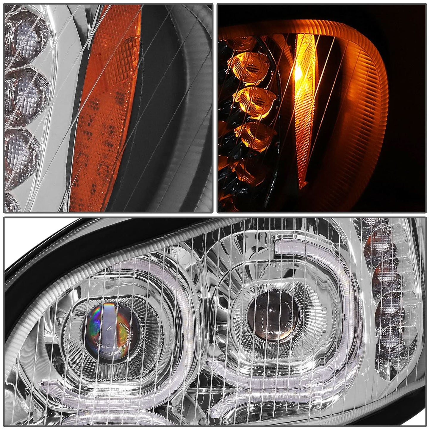 03-19 Freightliner M2 Projector LED DRL Chrome Headlights