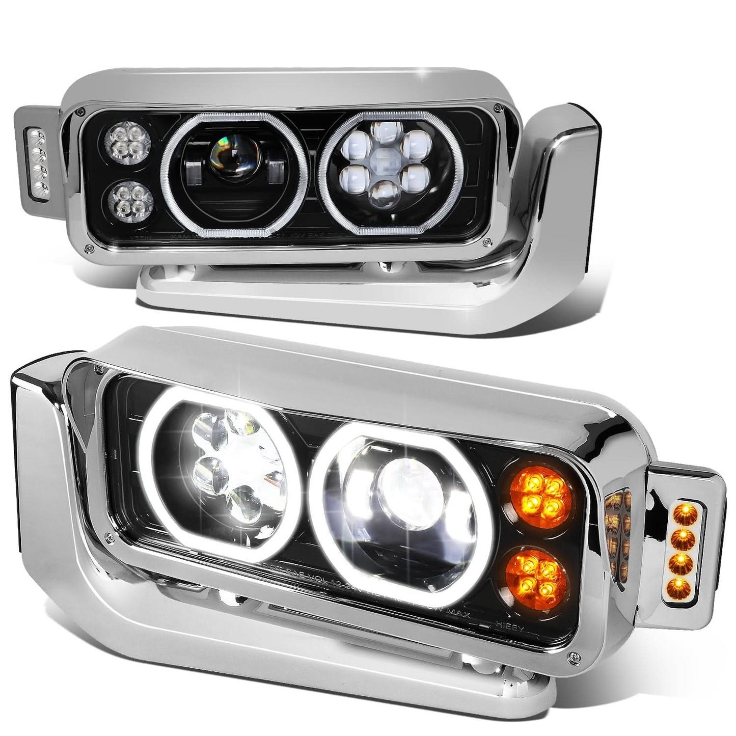 81-88 Peterbilt 359 / 87-07 379 / 08-21 389 LED Headlights - Black