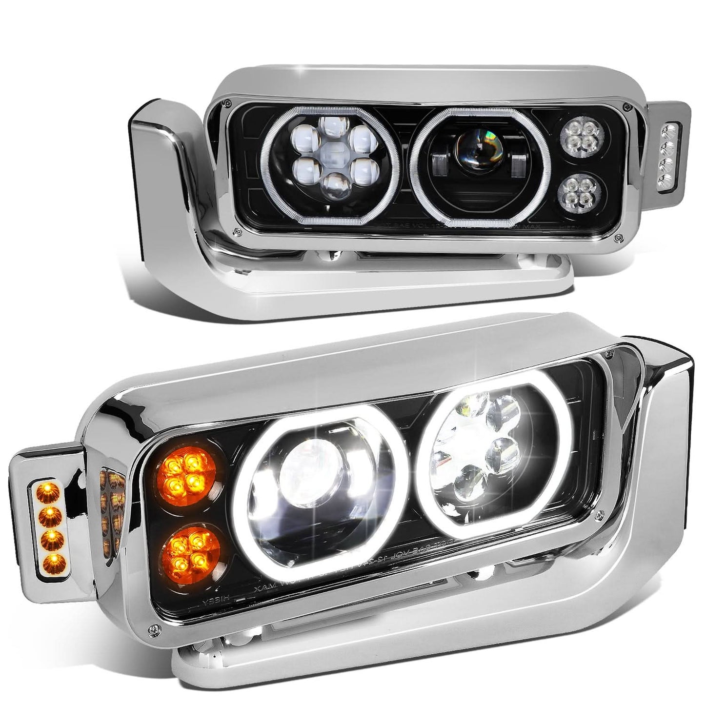 81-88 Peterbilt 359 / 87-07 379 / 08-21 389 LED Headlights - Black