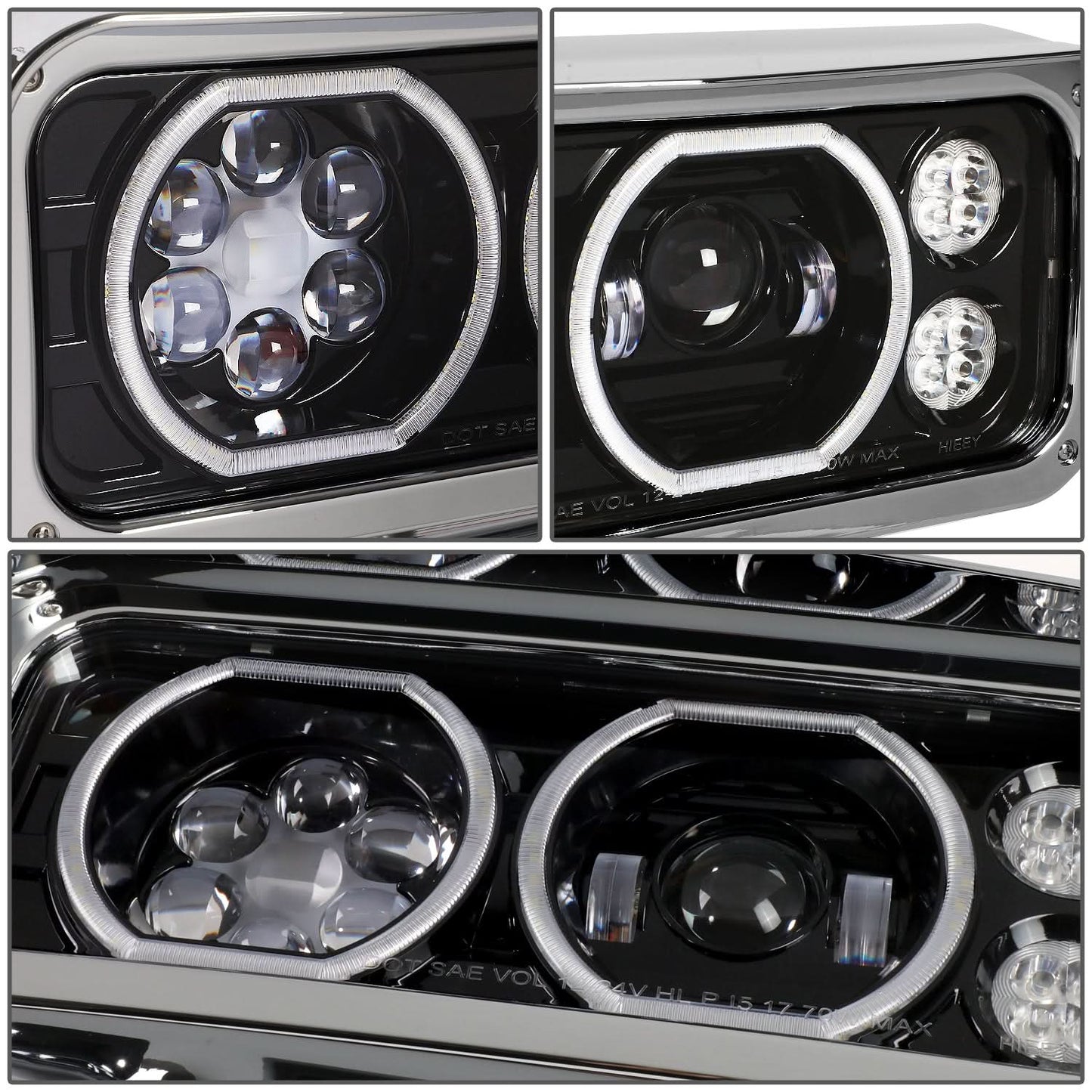 81-88 Peterbilt 359 / 87-07 379 / 08-21 389 LED Headlights - Black