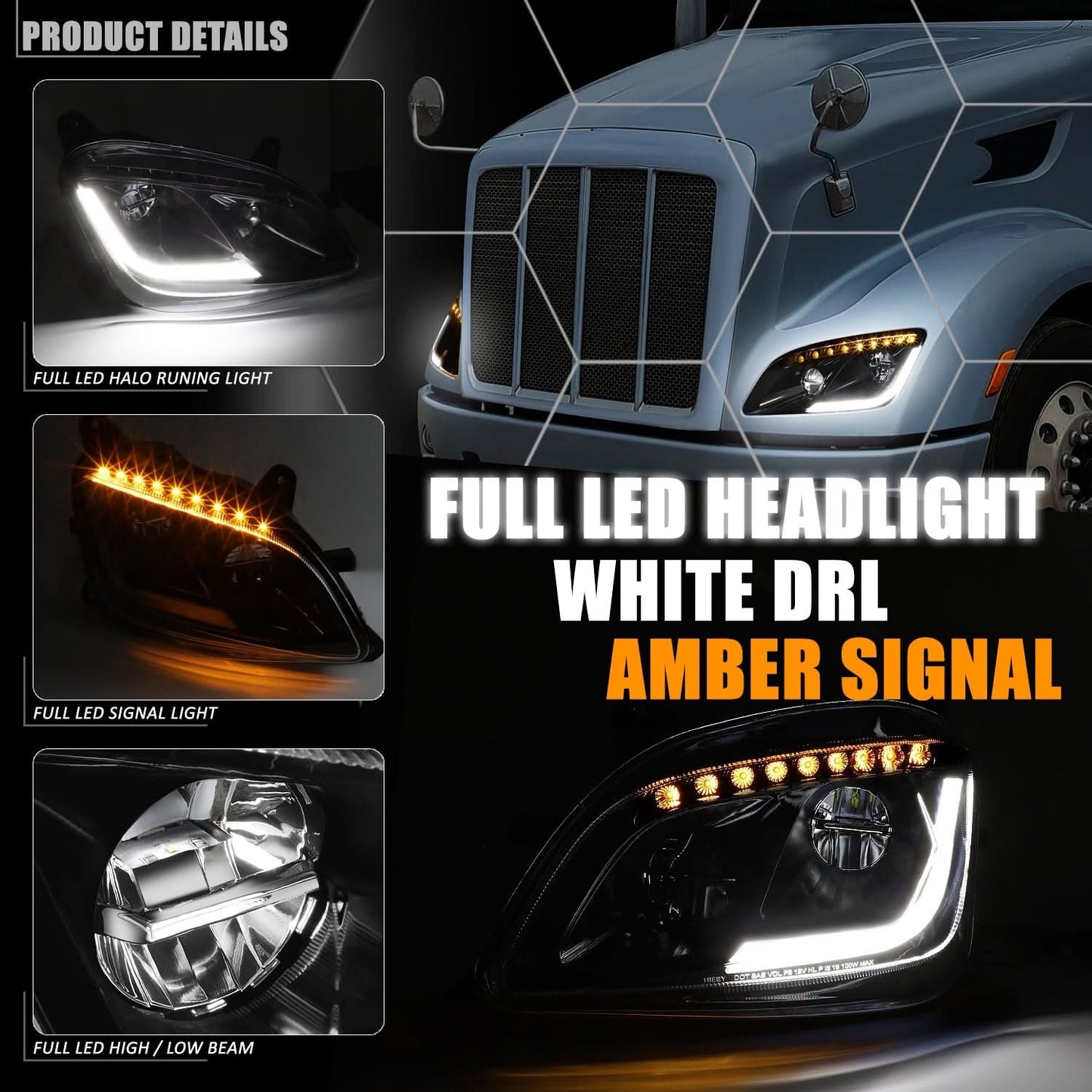13-20 Peterbilt 579 / 11-18 Peterbilt 587 Black Headlights