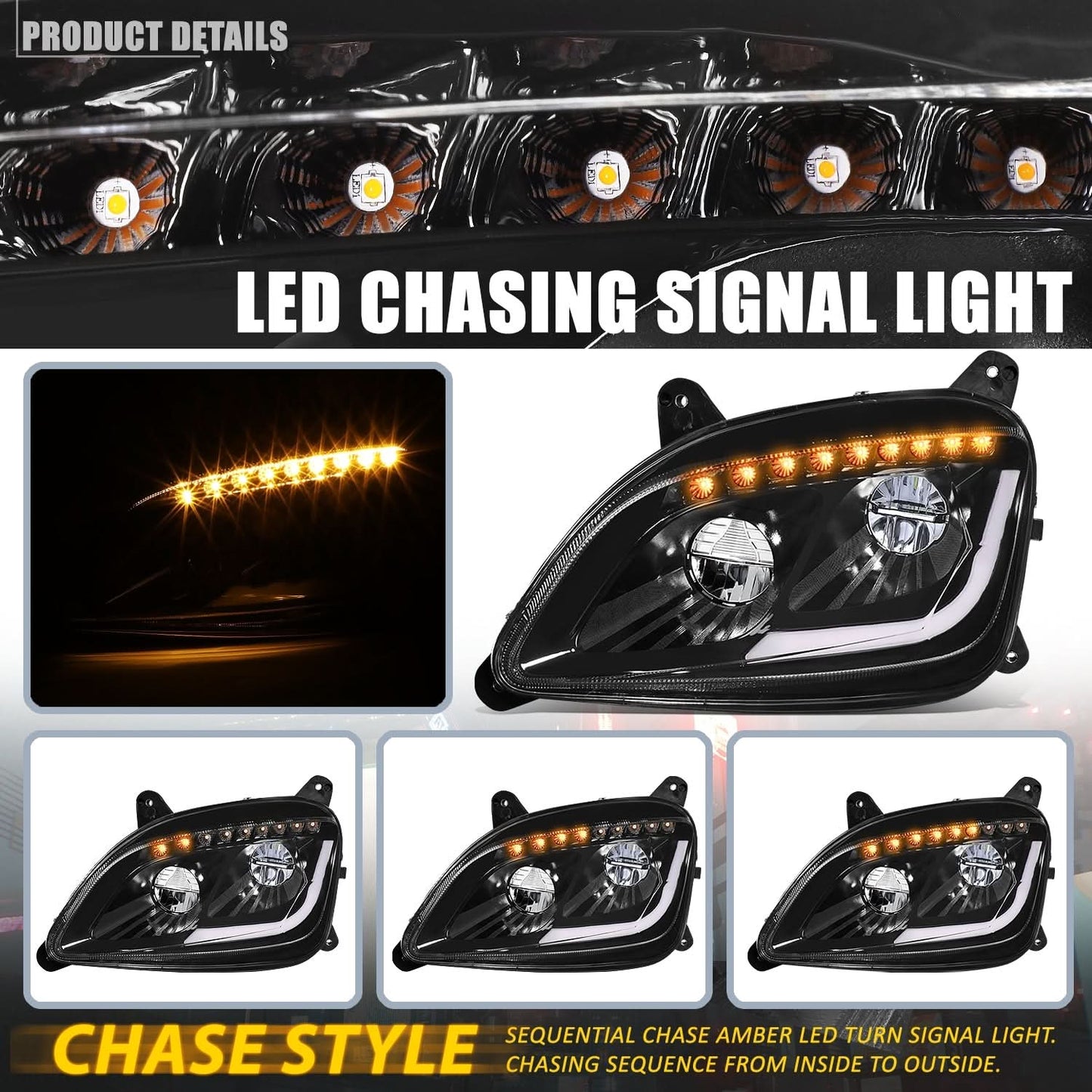 13-20 Peterbilt 579 / 11-18 Peterbilt 587 Black Headlights