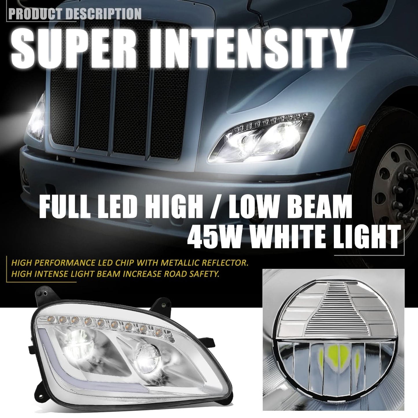 13-20 Peterbilt 579 / 11-18 Peterbilt 587 Chrome Headlights