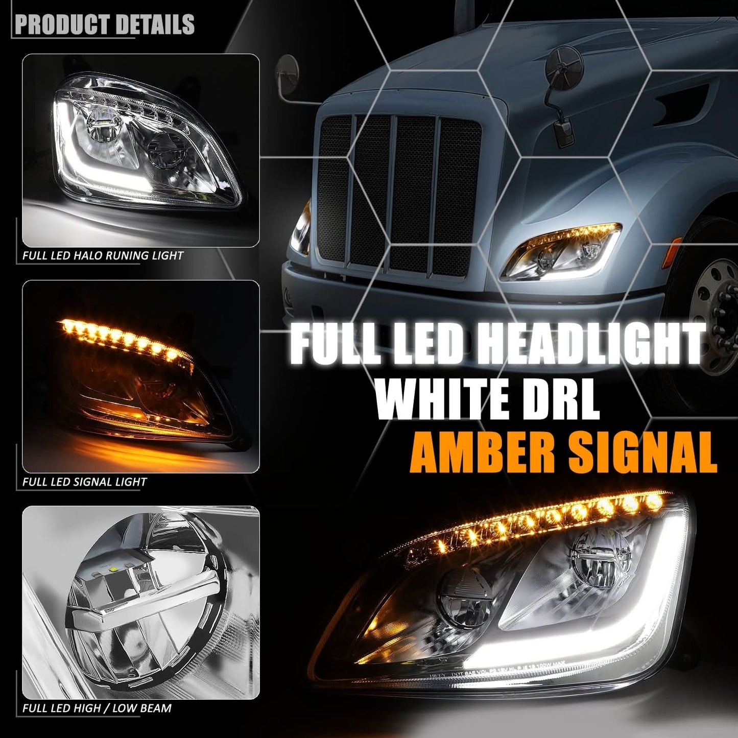 13-20 Peterbilt 579 / 11-18 Peterbilt 587 Chrome Headlights