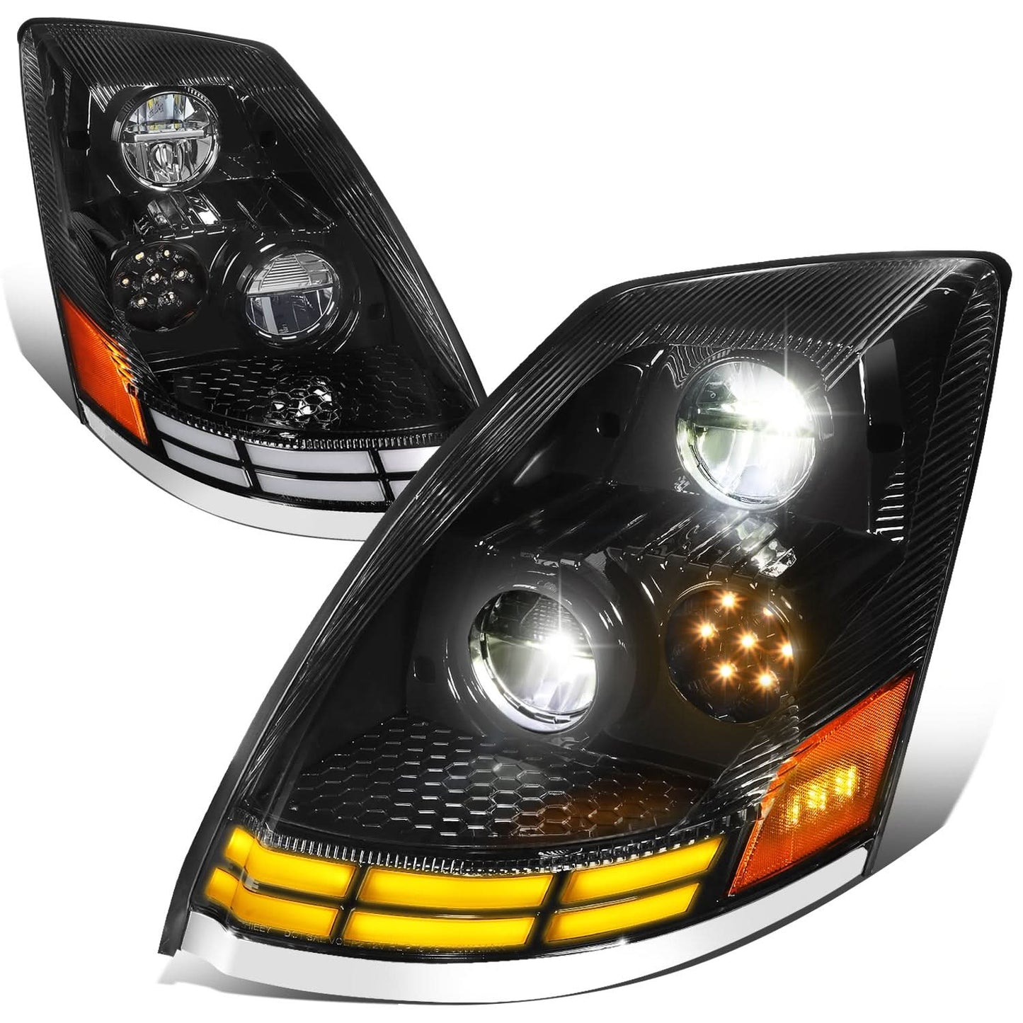 2003-2017 Volvo VN VNL VNM VNX LED Switchback Headlights Black