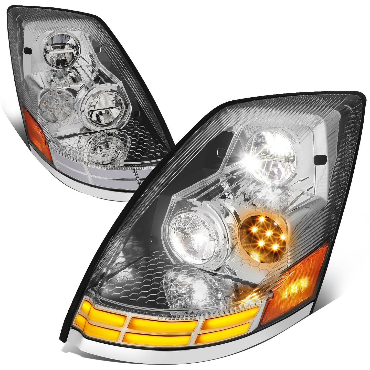 03-17 Volvo VN VNL VNM VNX LED Switchback Headlights Chrome