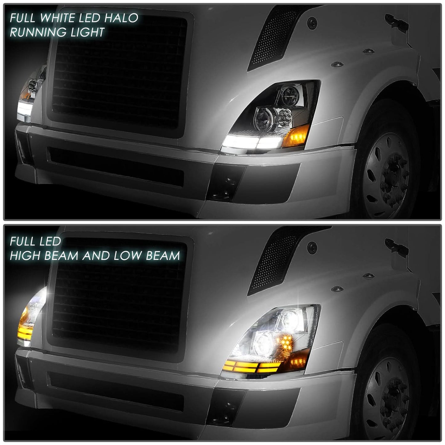 03-17 Volvo VN VNL VNM VNX LED Switchback Headlights Chrome