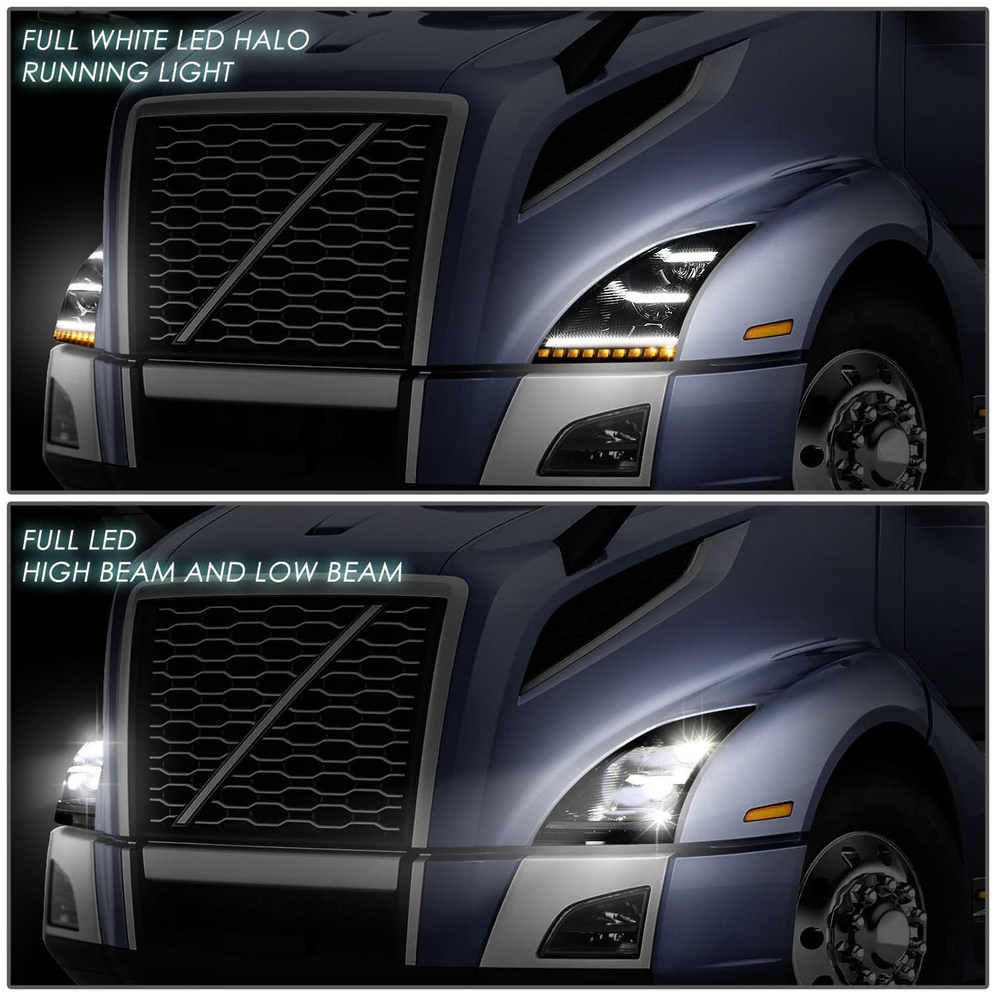 2018-2021 Volvo VNL VNR Sequential LED Headlights Black