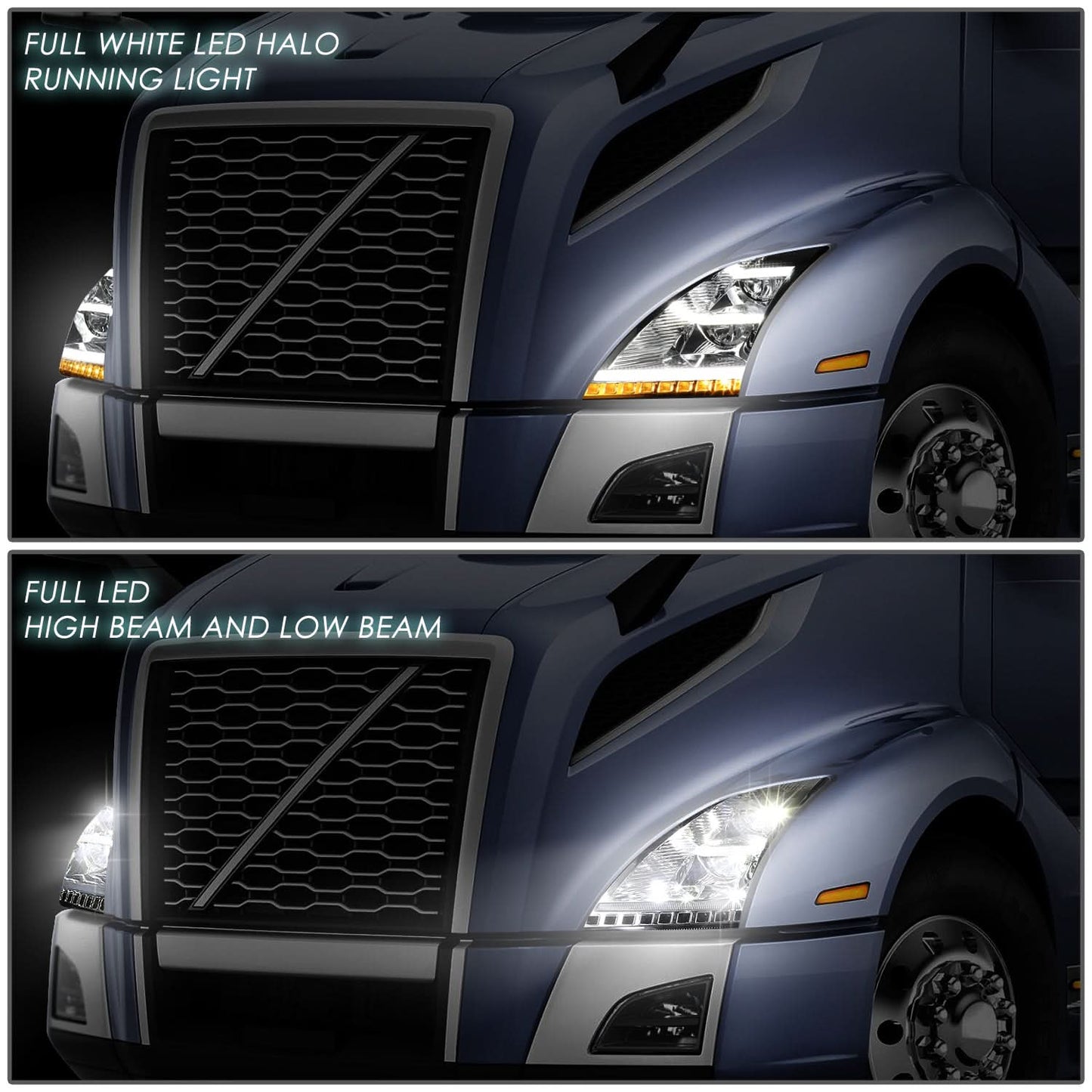 18-21 Volvo VNL/VNR Sequential LED Headlights Chrome