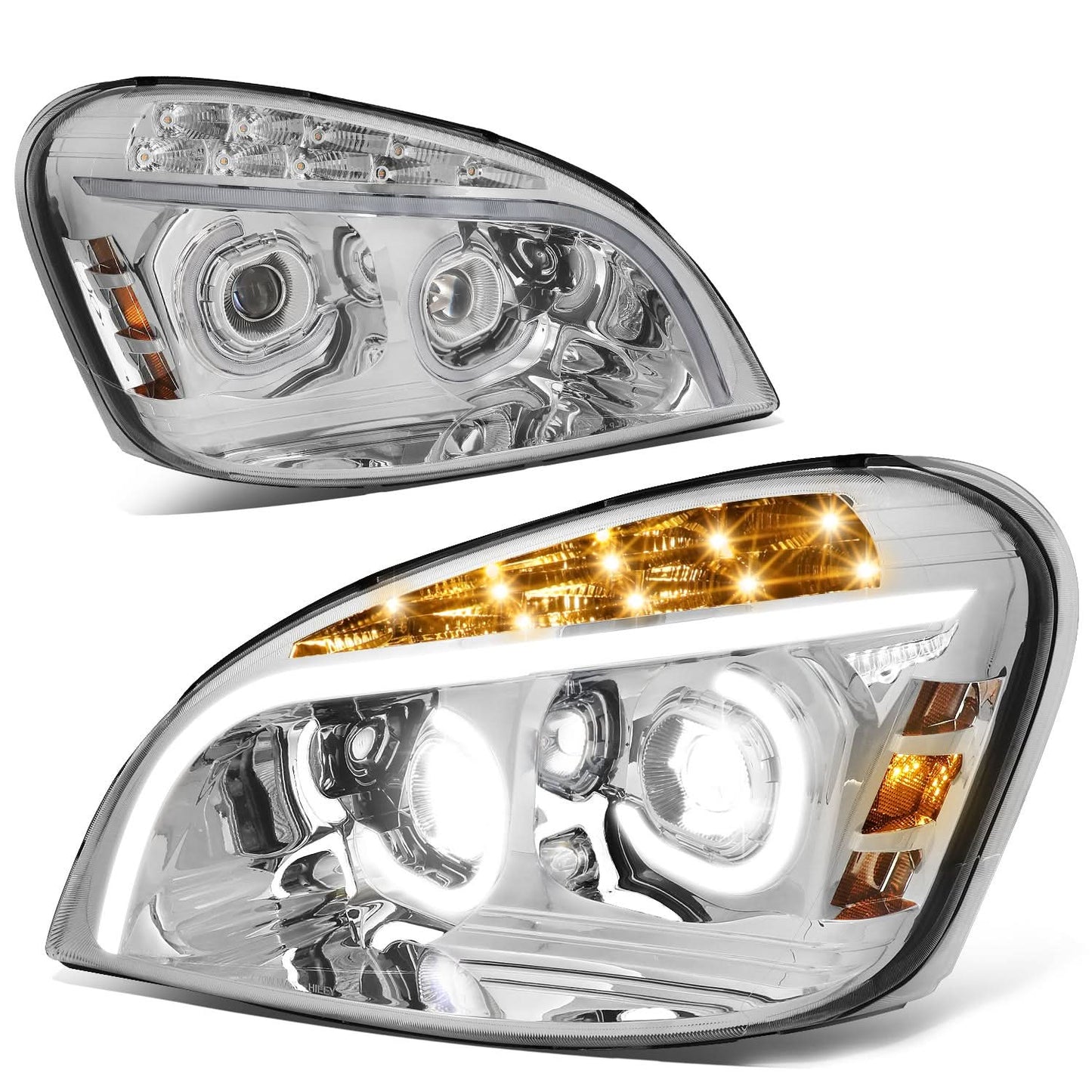2008-2017 Freightliner Cascadia LED Halo Projector Headlights Chrome
