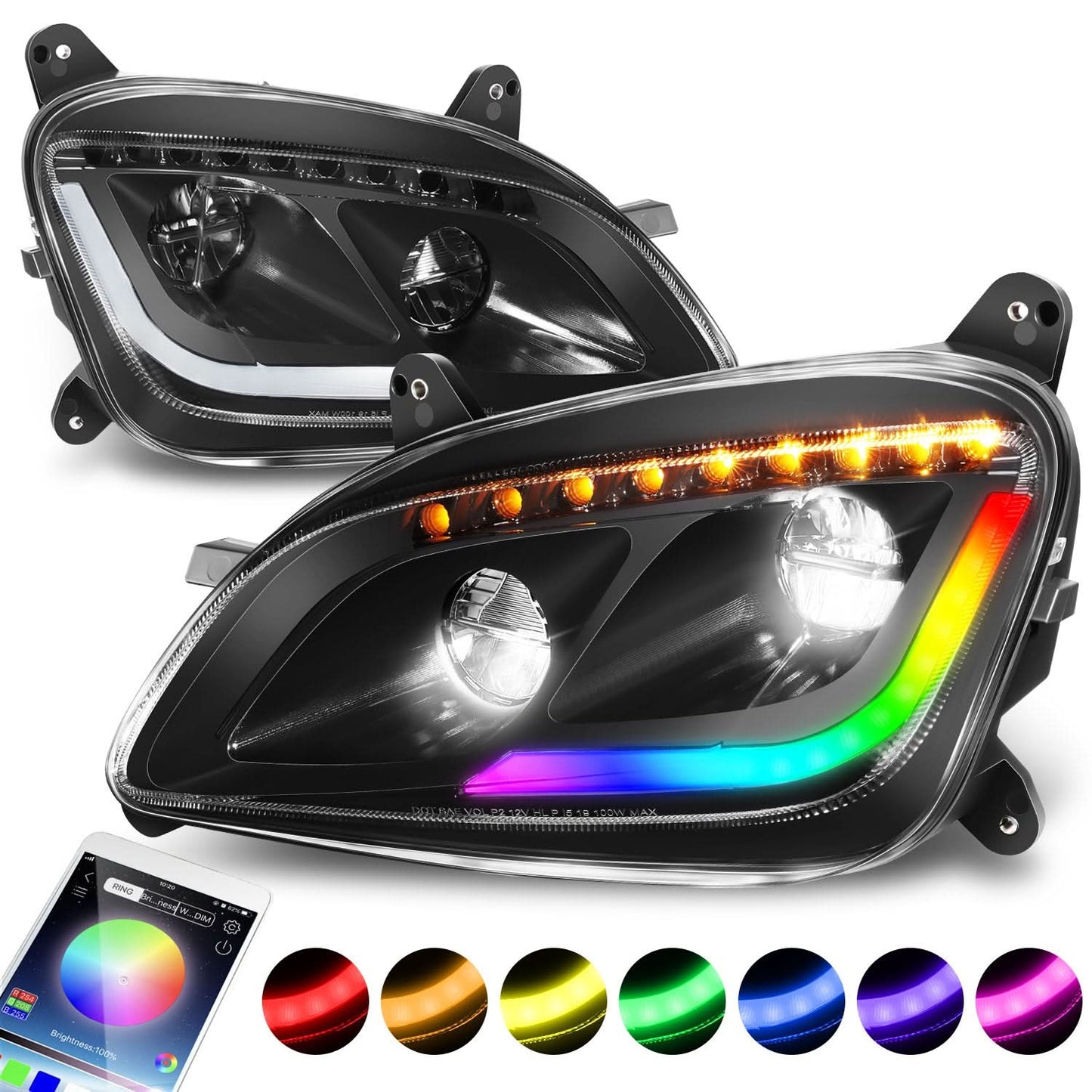 13-20 Peterbilt 579 / 11-18 Peterbilt 587 LED RGB DRL Headlights