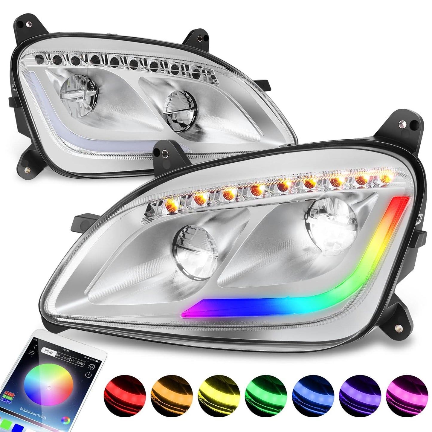 13-20 Peterbilt 579 / 11-18 Peterbilt 587 Full LED RGB DRL Headlights