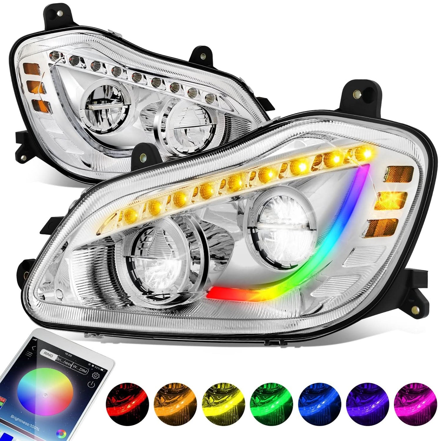 13-21 Kenworth T680 Full LED Sequential Turn Signal RGB Headlights