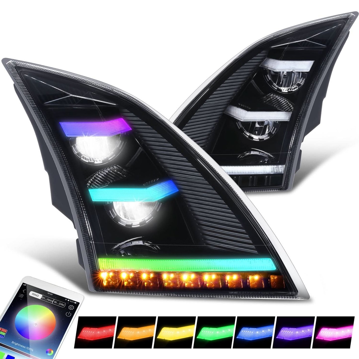 18-21 Volvo VNL/VNR Full LED RGB DRL Sequential Turn Signal Headlights