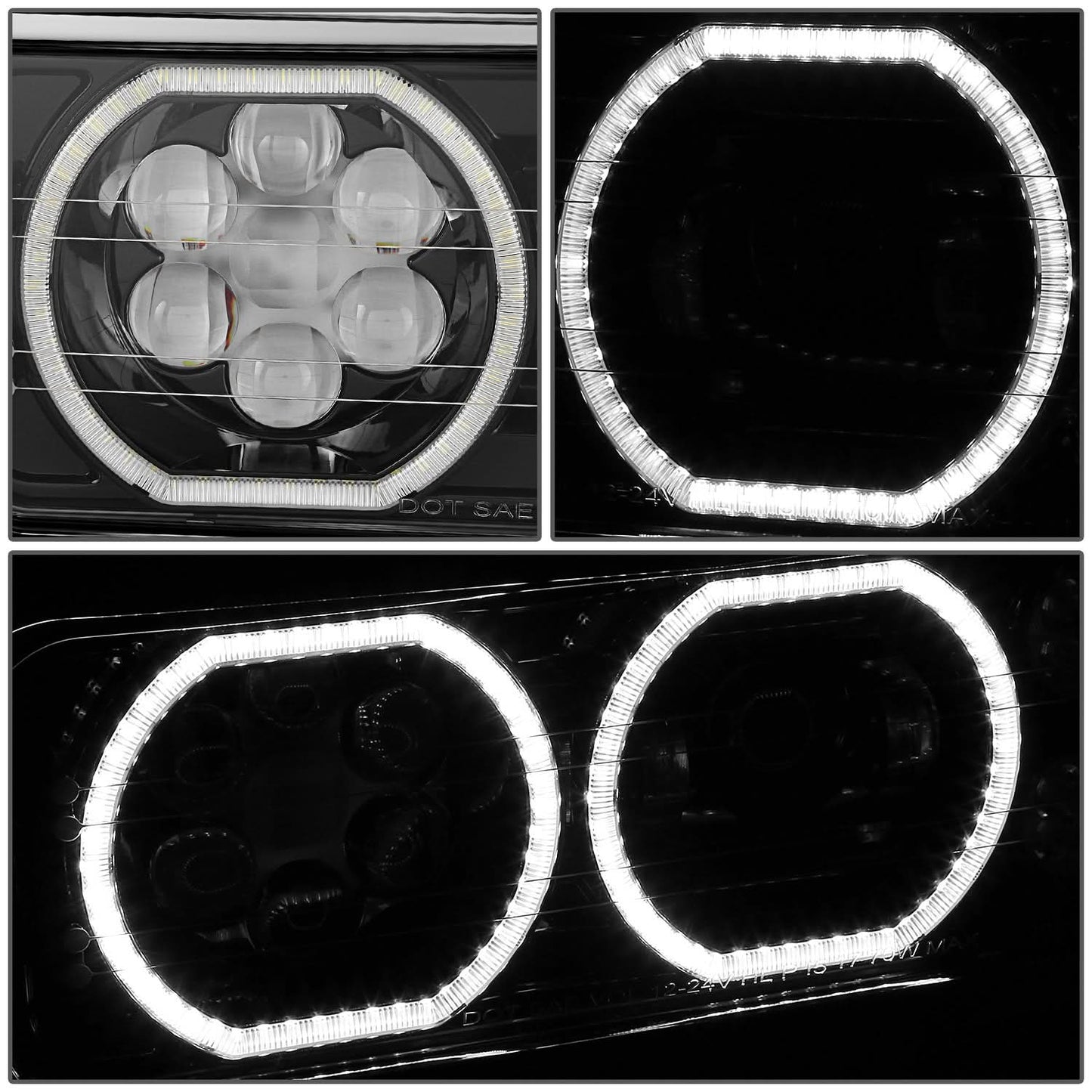 2018-2023 Volvo VNL/VNR White Halo Ring Headlights - Black