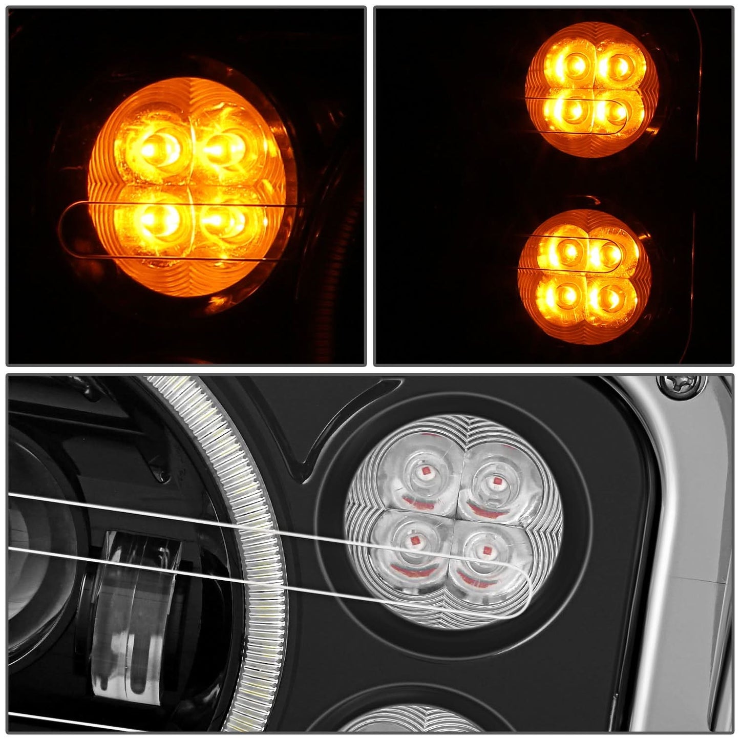 2018-2023 Volvo VNL/VNR White Halo Ring Headlights - Black