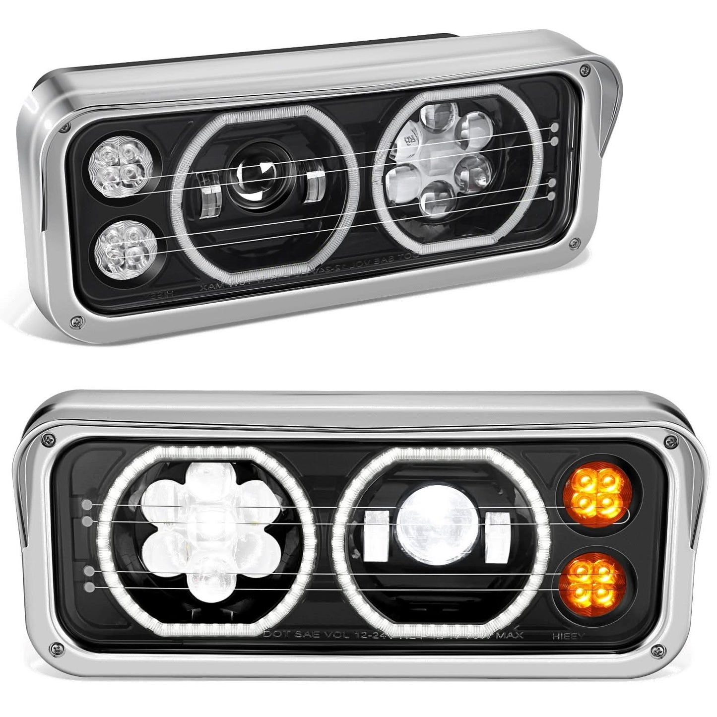 2018-2023 Volvo VNL/VNR White Halo Ring Headlights - Black