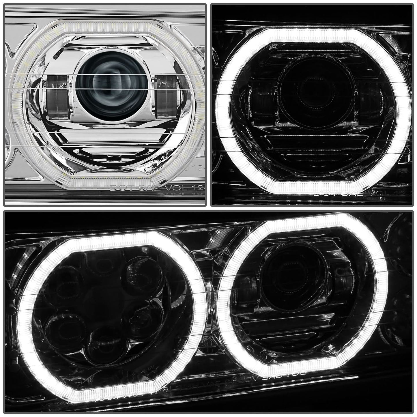 2018-2023 Volvo VNL/VNR White Halo Ring Chrome Headlights