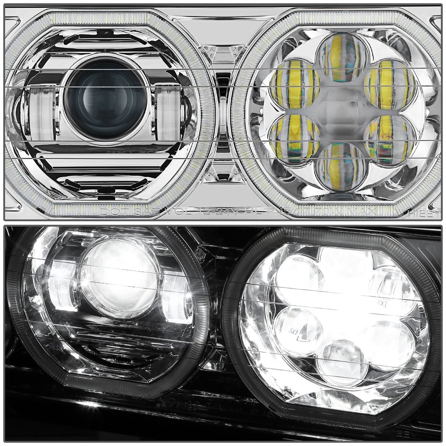 2018-2023 Volvo VNL/VNR White Halo Ring Chrome Headlights