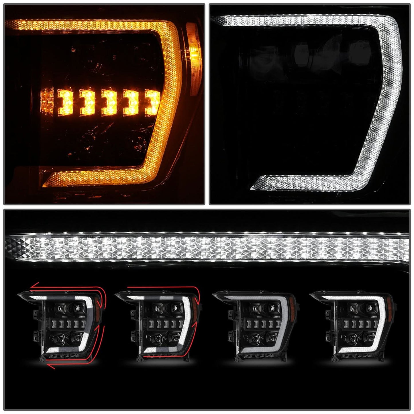 21-23 Ford F-150 LED Sequential Turn Signal Headlights Black