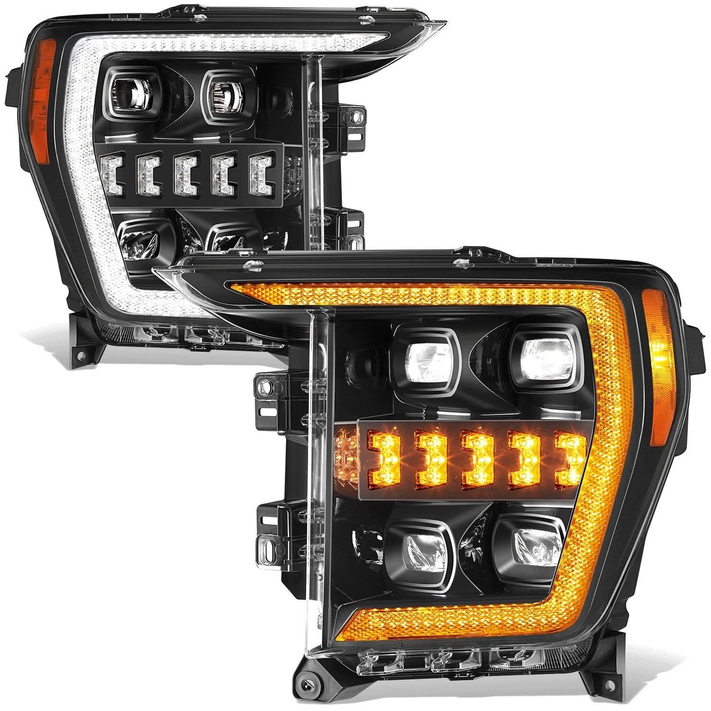 21-23 Ford F-150 LED Sequential Turn Signal Headlights Black