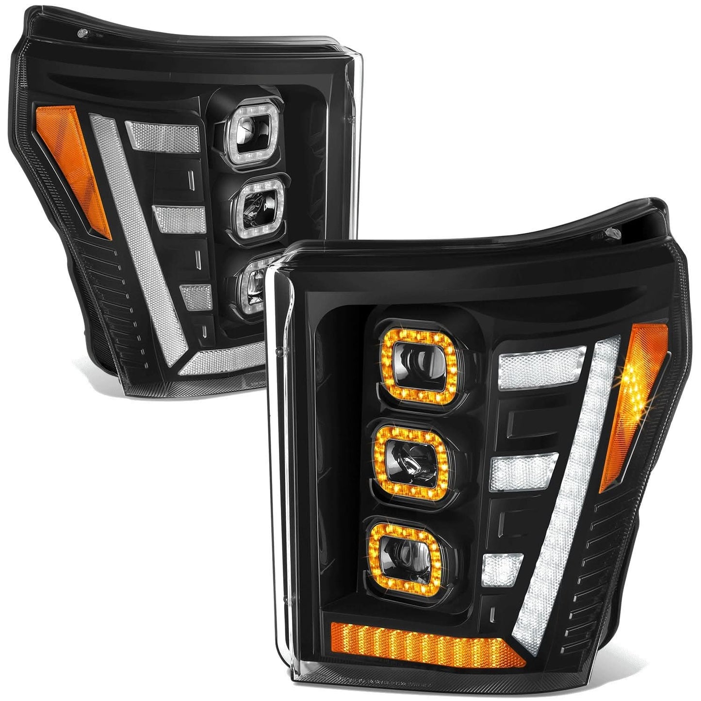 11-16 Ford F-250/350/450 Super Duty White 3D Light Bar Sequential Headlights