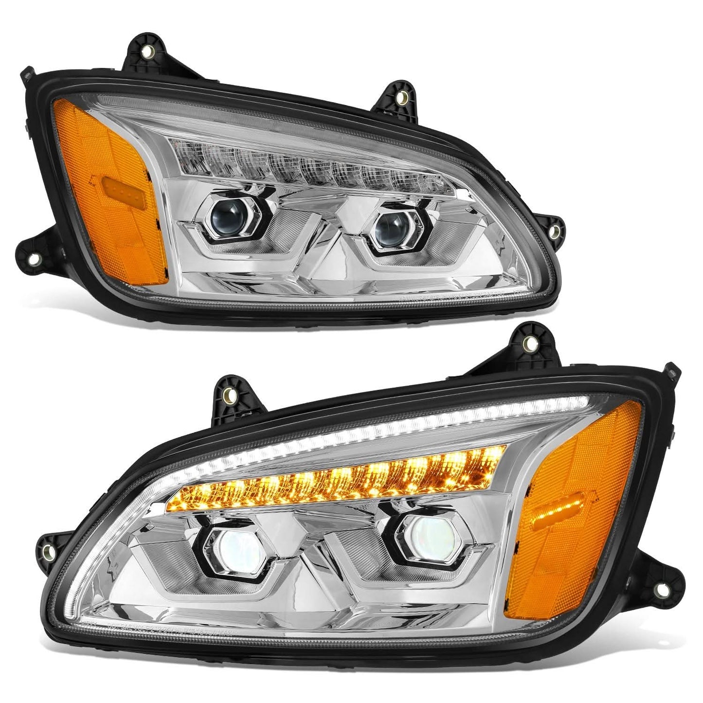 2008-2017 Kenworth T660 LED Sequential Projector Headlights Chrome
