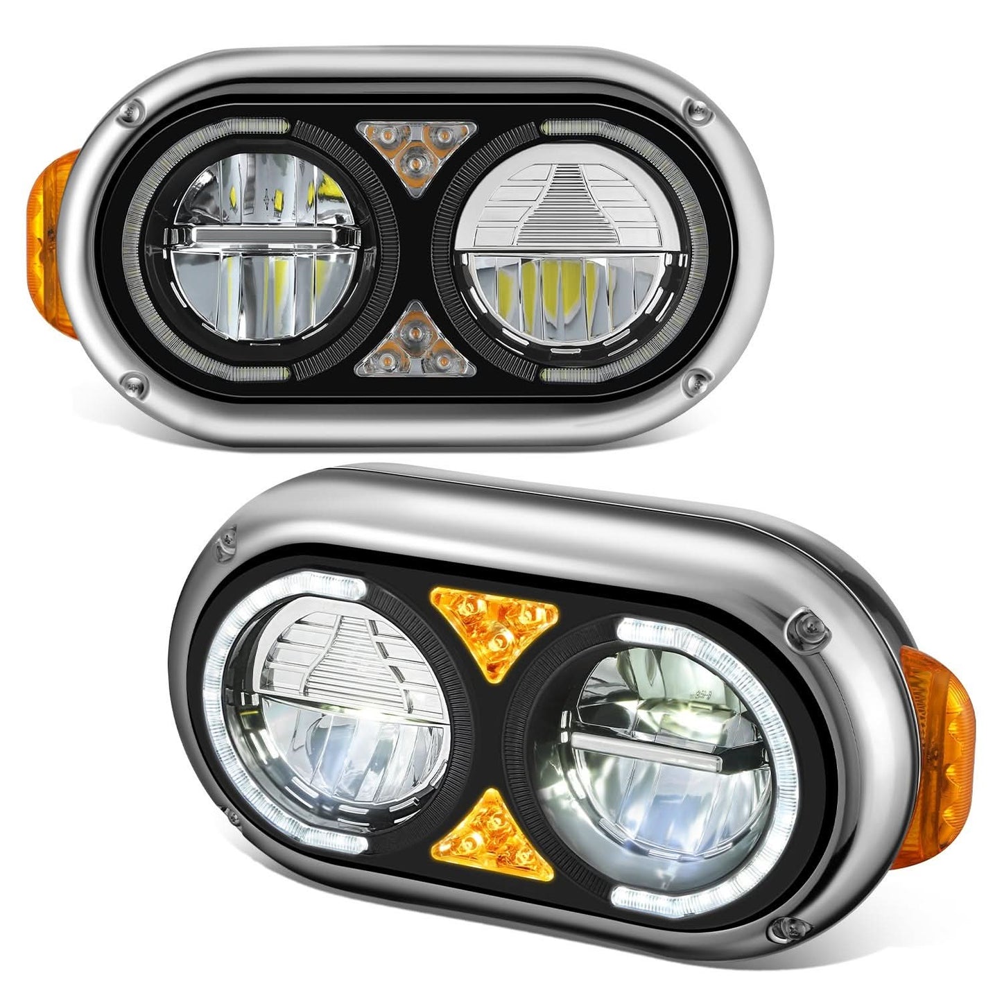 1981-1988 Peterbilt 359/379/389 Full LED Reflector Headlights Black