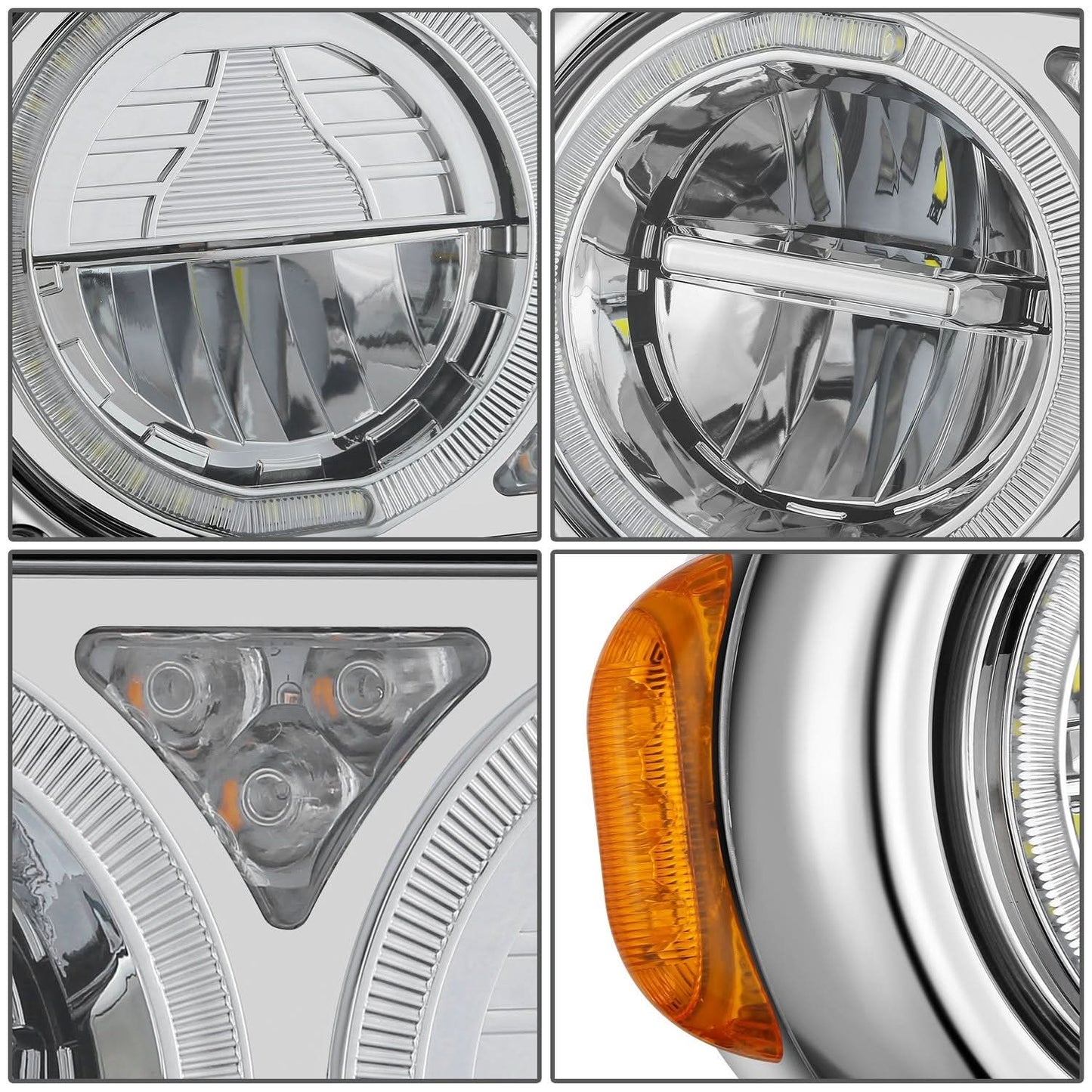 1981-1988 Peterbilt 359/379/389 Full LED Reflector Headlights Chrome