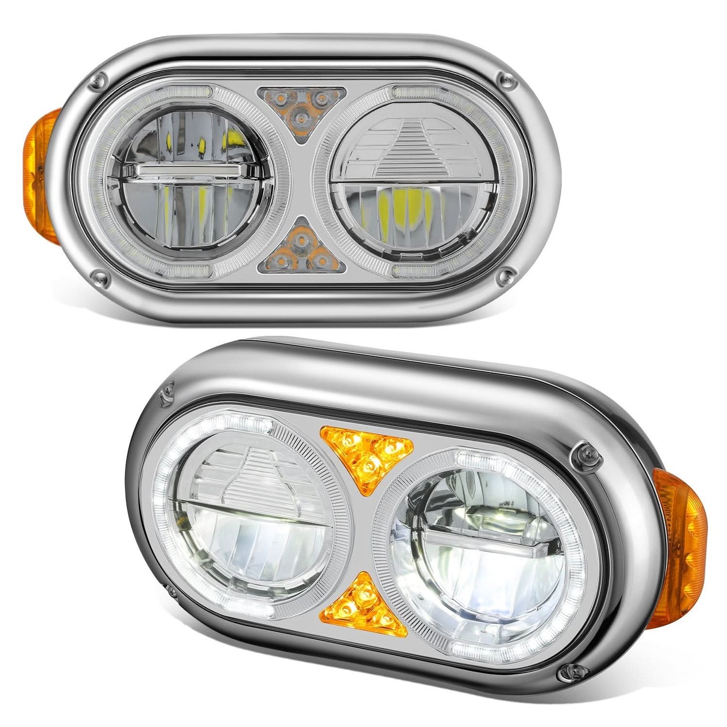 1981-1988 Peterbilt 359/379/389 Full LED Reflector Headlights Chrome