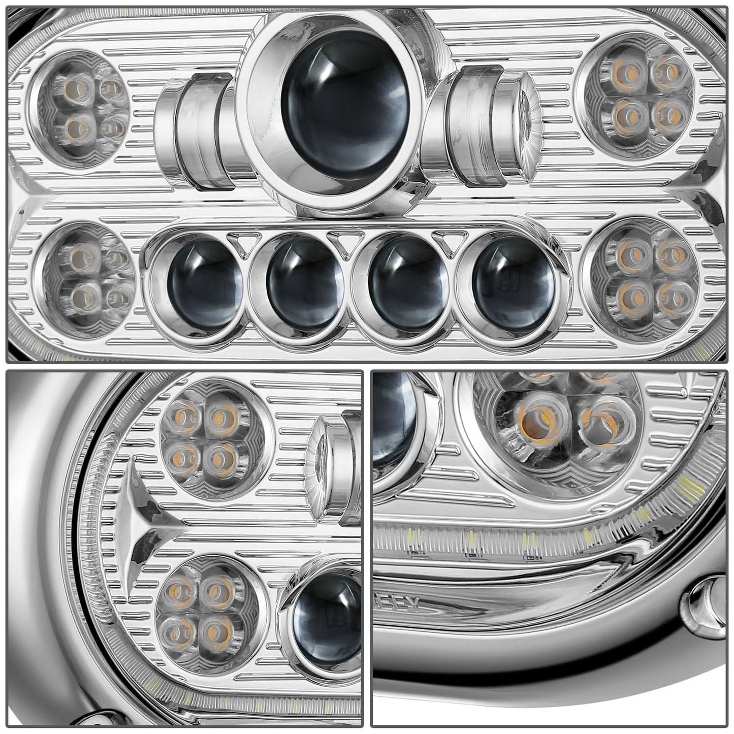 1967-1987 Peterbilt 359 LED Halo Ring Dual Projector Headlights Chrome