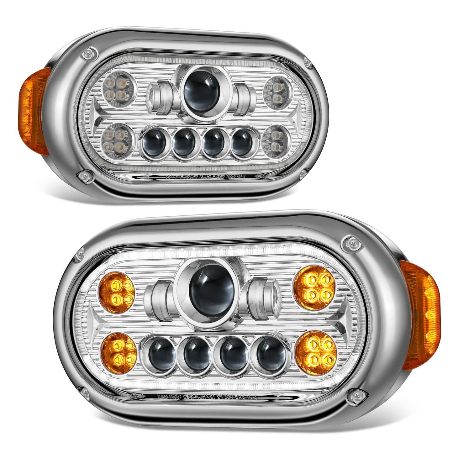 1967-1987 Peterbilt 359 LED Halo Ring Dual Projector Headlights Chrome