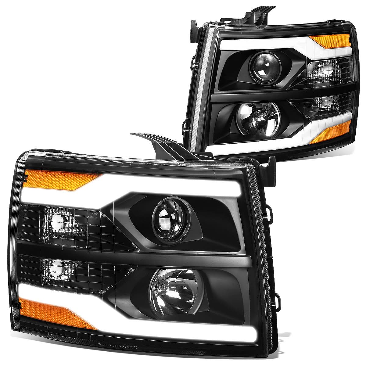 07-13 Chevrolet Silverado LED DRL Headlights - Black Housing