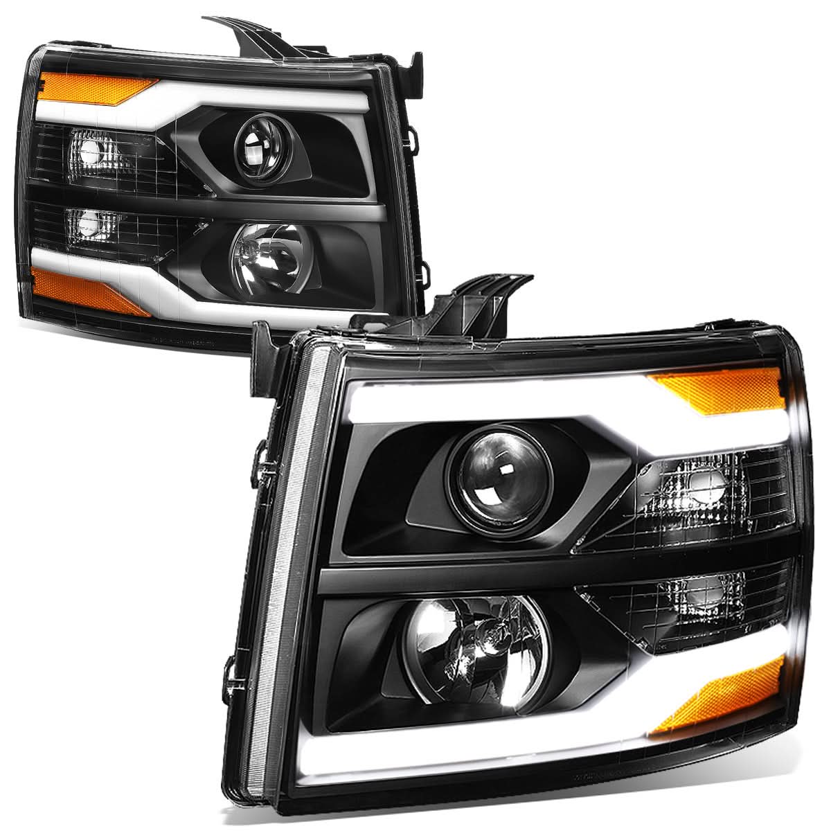 07-13 Chevrolet Silverado LED DRL Headlights - Black Housing