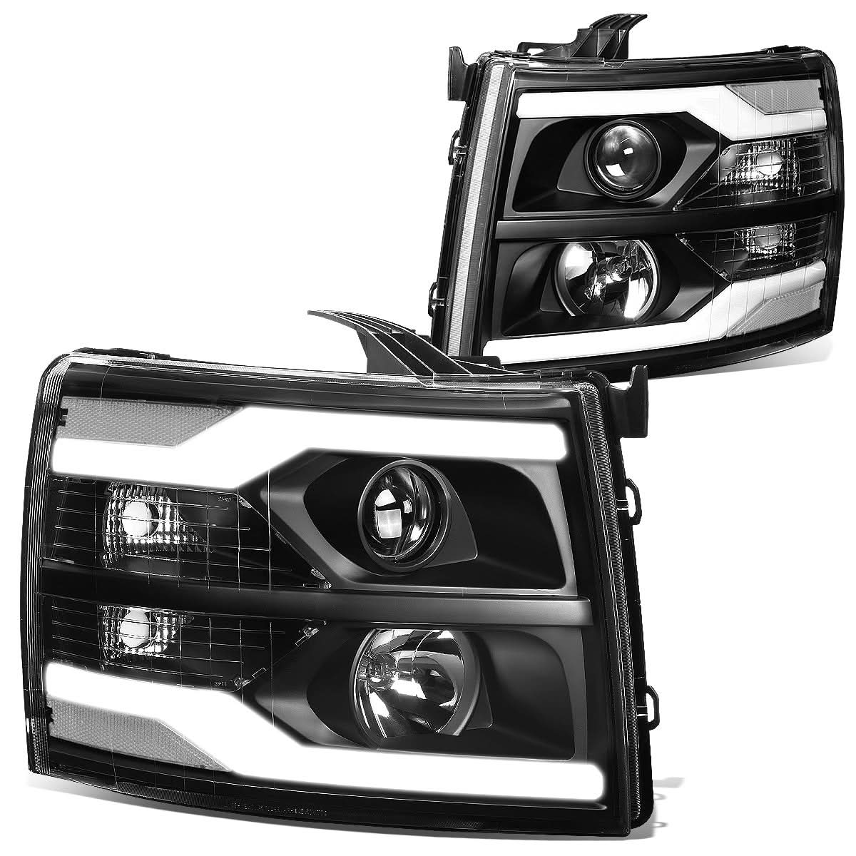 07-17 Chevrolet Silverado LED DRL Dual LED Headlights Black Housing