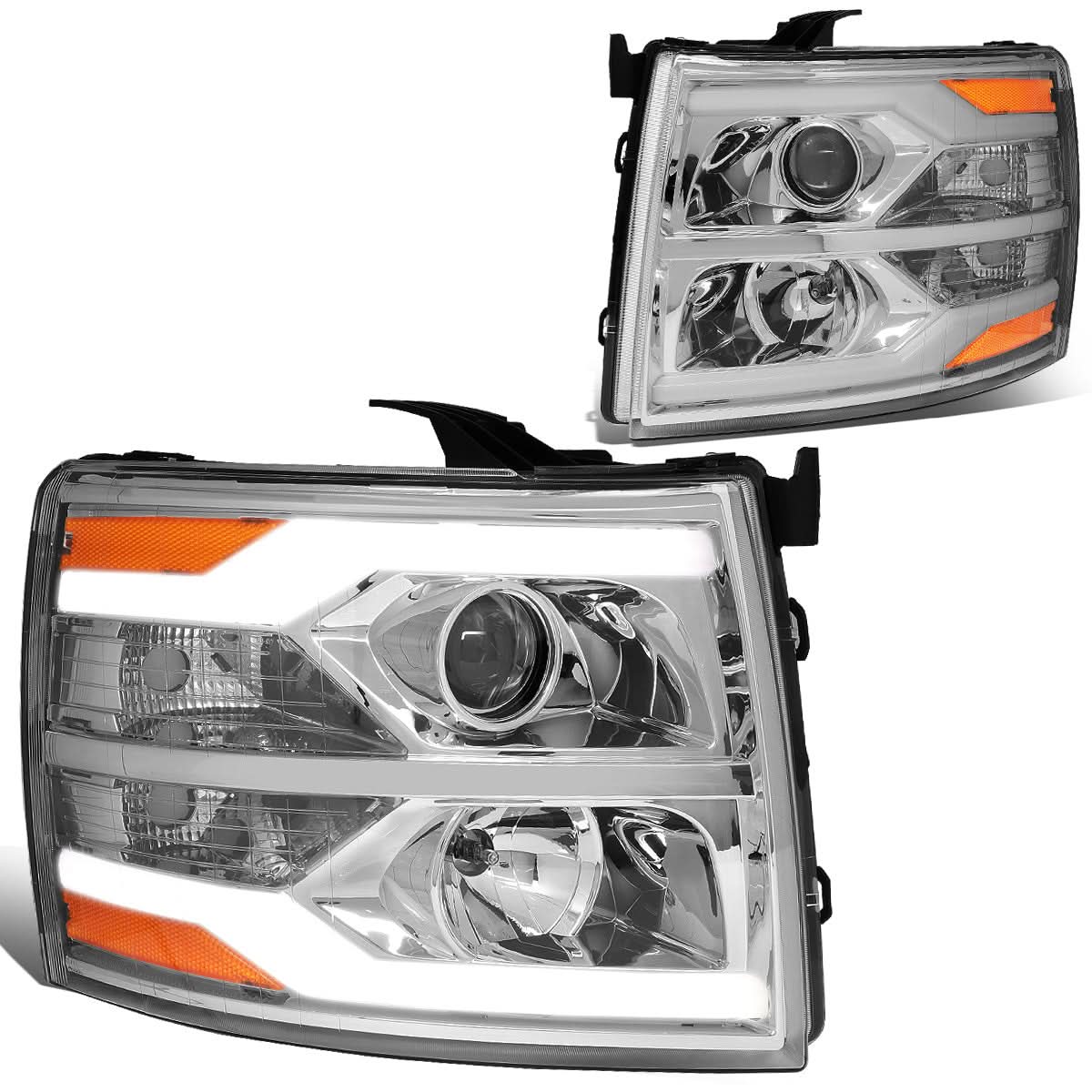 07-17 Chevrolet Silverado LED DRL Dual LED Headlights Chrome Housing